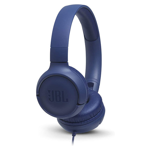 אוזניות JBL Tune 500 עם מיקרופון מובנה וצליל נקי כחול