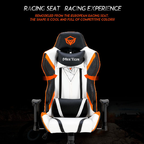 כסא גיימינג שחור לבן כתום מתכוונן MeeTion Gaming Chair CHR15