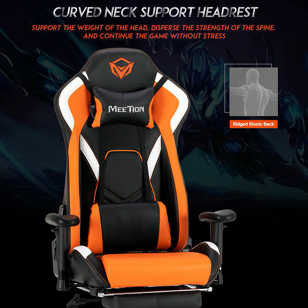 מושב גיימינג שחור כתום מקצועי עם הדום MeeTion Gaming Chair CHR22