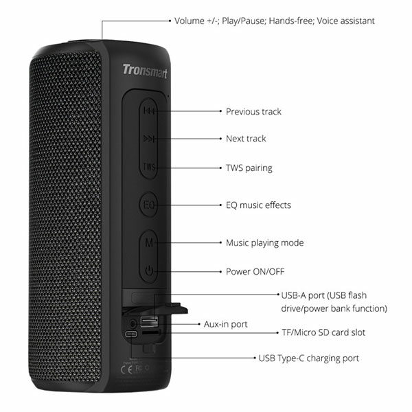 רמקול נייד Tronsmart T6 Plus שחור עם סאונד צלול ועוצמתי