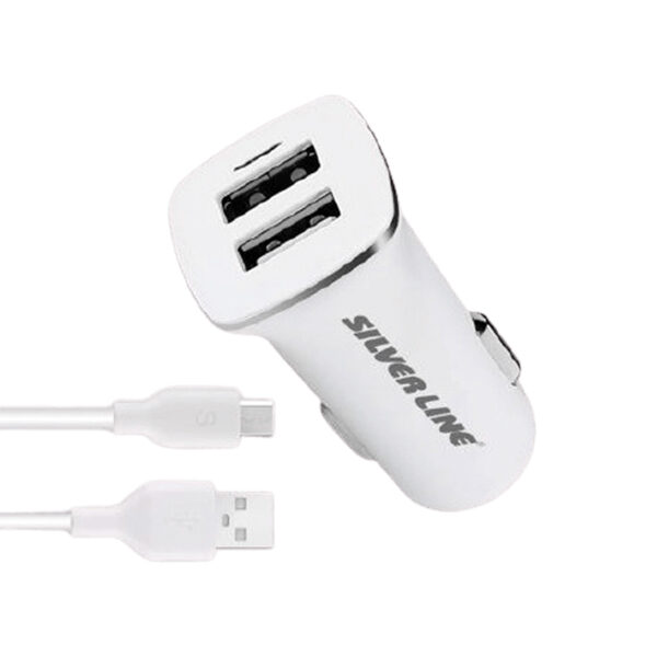 מטען לרכב עם כבל Micro USB ו-2 יציאות Silver Line Car Charger