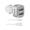 מטען לרכב עם כבל לאייפון ו-2 יציאות Silver Line Car Charger