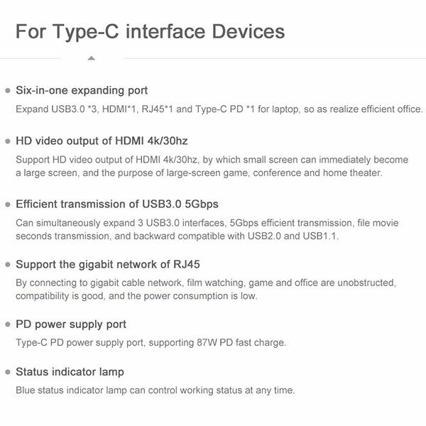 מפצל 6 ב-1 למחשב מ-USB-C ל-USB-C, USB, HDMI וכבל רשת Baseus