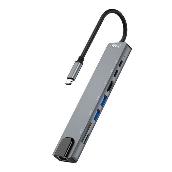 מפצל 8 ב-1 מ-USB-C ל-8 יציאות שונות XO-HUB005 אפור