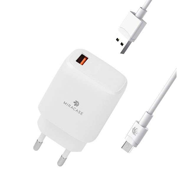 מטען עם כבל USB-C ל-USB טעינה מהירה 18 וואט Miracase לבן