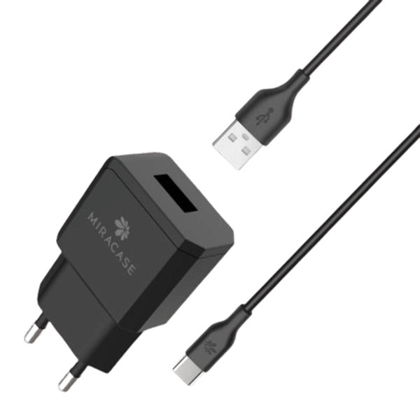 מטען קיר Miracase איכותי עם כבל USB-C שחור MWCS240