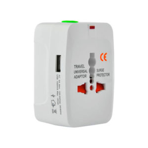 מתאם חשמל אוניברסלי עולמי עם חיבור USB לבן International Adaptor