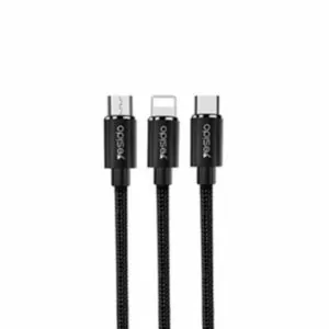 כבל משולב 3 ב-1 USB-C, MicroUSB, Lightning שחור Yesido