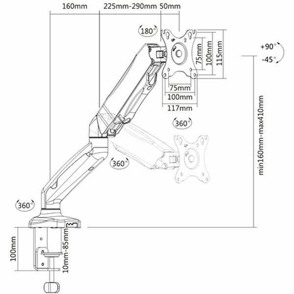 זרוע שולחנית למסכים 13"-27" חזקה ויציבה Brateck LDT13-C012