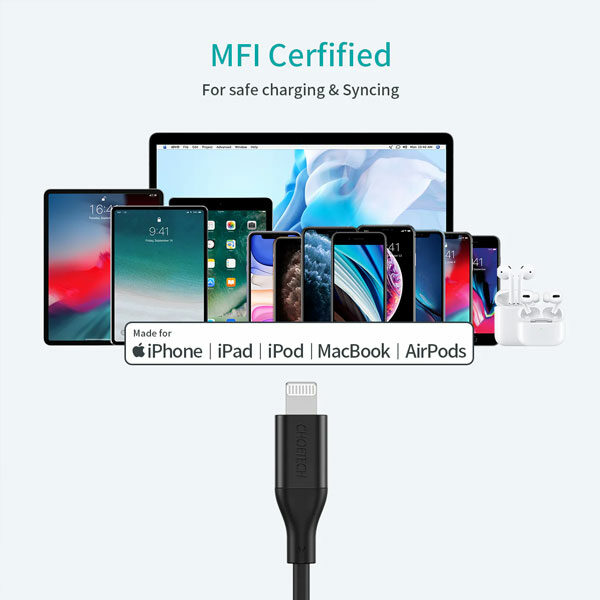 כבל לאייפון מאושר אפל USB-C ל-Lightning שחור Choetech