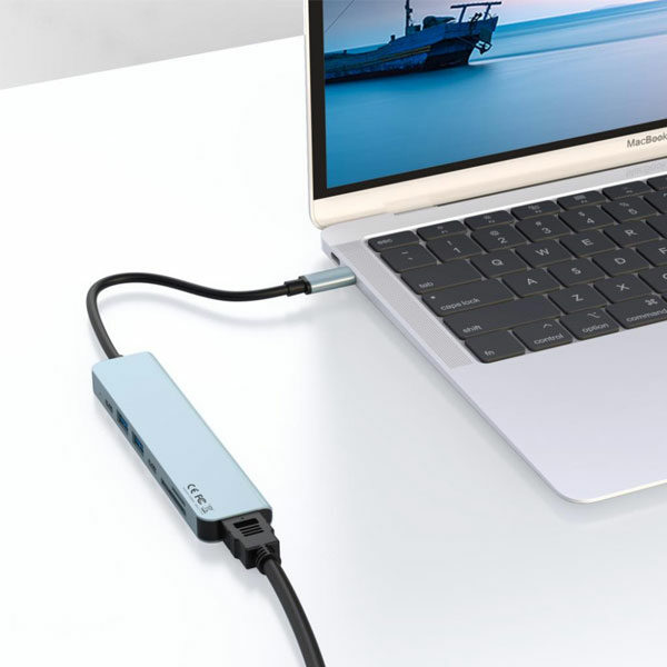 מפצל 7 ב-1 מ-USB-C ל- 2 USB-A ו-HDMI וכרטיס זיכון XO-HUB007 כסוף