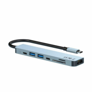 מפצל 7 ב-1 מ-USB-C ל- 2 USB-A ו-HDMI וכרטיס זיכון XO-HUB007 כסוף