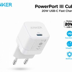 ראש מטען קיר עם טעינה מהירה Anker PowerPort III 20W Cube USB Type-C PD