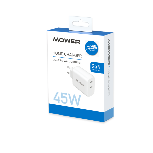 מטען בית Usb C כפול קומפקטי ובטיחותי 45w לבן Mower