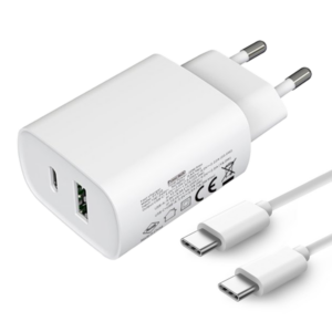 ראש מטען 25 וואט עם כבל Type-C ו-2 יציאות USB-C+A טעינה מהירה Power Tech