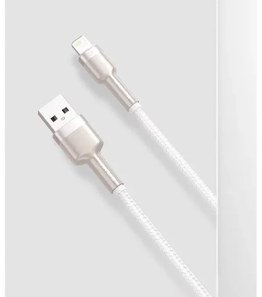 כבל טעינה מהירה למכשירי אפל קלוע Usb C לlightning באורך מטר Baseus Cafule Metal 1m 2.4a לבן10