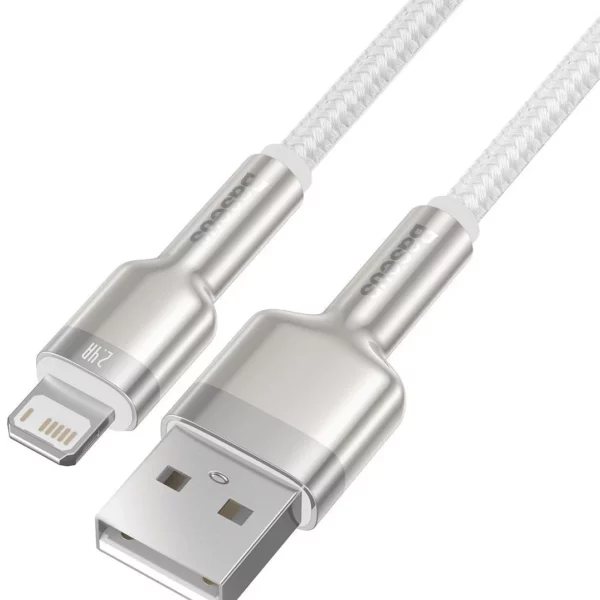 כבל טעינה מהירה למכשירי אפל קלוע Usb C לlightning באורך מטר Baseus Cafule Metal 1m 2.4a לבן4