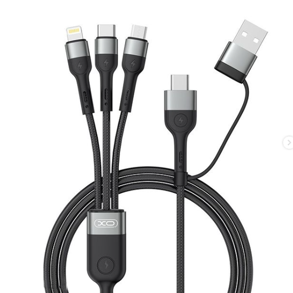 כבל מתאם 6ב1 מUSB + USB-C לMicro + Type C + IPhone שחור XO-NB254