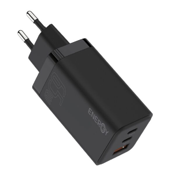 מטען מהיר לרכב פרימיום עם 3 יציאות USB כבל USB-C 65W ENERGY שחור