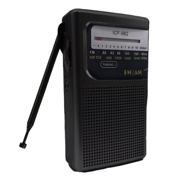 רדיו נייד על בטריות בעל שמע עוצמתי Pocket Radio ICF-962 שחור