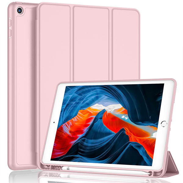 כיסוי פוליו iPad 10.2 ורוד עם מקום לעט בעיצוב אופנתי ועמיד במיוחד