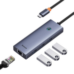 מפצל USB-C, קורא כרטיסים וכרטיס רשת 7-Port HUB מבית Baseus