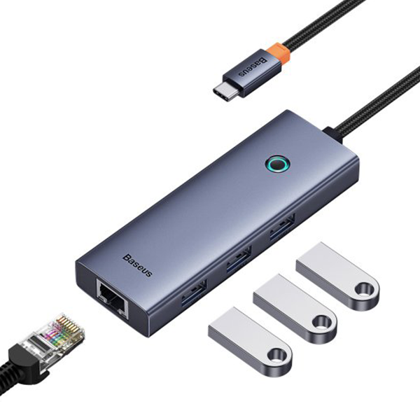 מפצל USB-C, קורא כרטיסים וכרטיס רשת 7-Port HUB מבית Baseus