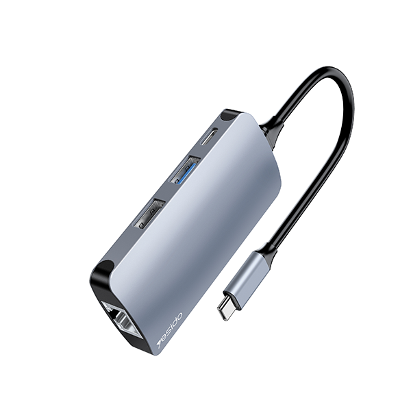 האב USB-C עם 6 חיבורים כולל חיבור RJ45 בעיצוב אלומיניום עמיד Yesido