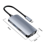 האב USB-C עם 6 חיבורים כולל חיבור RJ45 בעיצוב אלומיניום עמיד Yesido