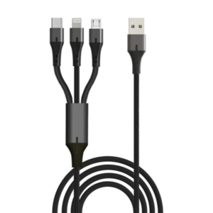 כבל נתונים וטעינה 3 ב-1 USB ל- Lightning, Micro USB, USB-C שחור Silver Line