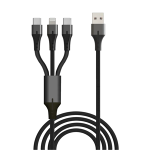 כבל נתונים וטעינה 3 ב-1 USB ל- Lightning, USB-C שחור Silver Line