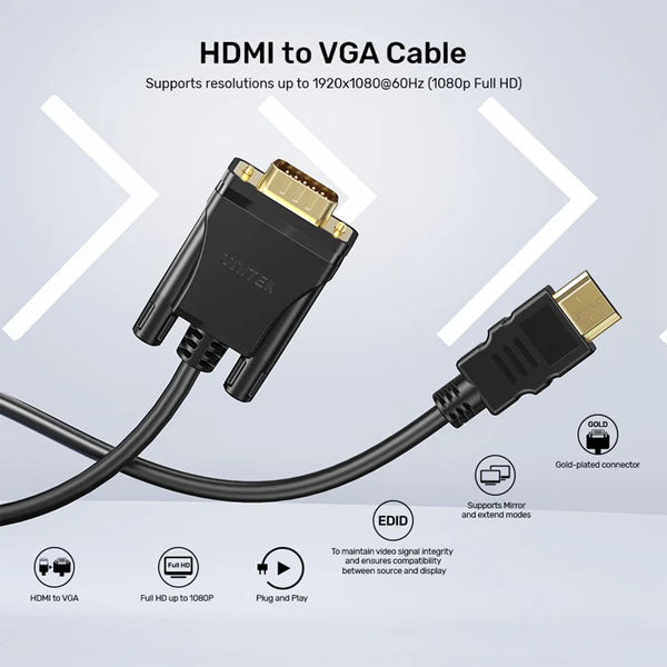 כבל HDMI לVGA שחור איכותי בעל תמיכה ב-1080P מבית Unitek