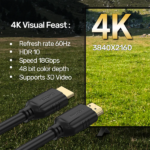 כבל HDMI 4K שחור 3 מטר תומך 60Hz באיכות גבוהה Unitek