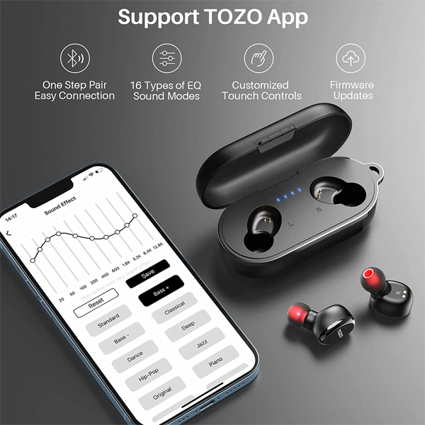 אוזניות אלחוטיות TOZO T10S עם סאונד איכותי ועמידות במים