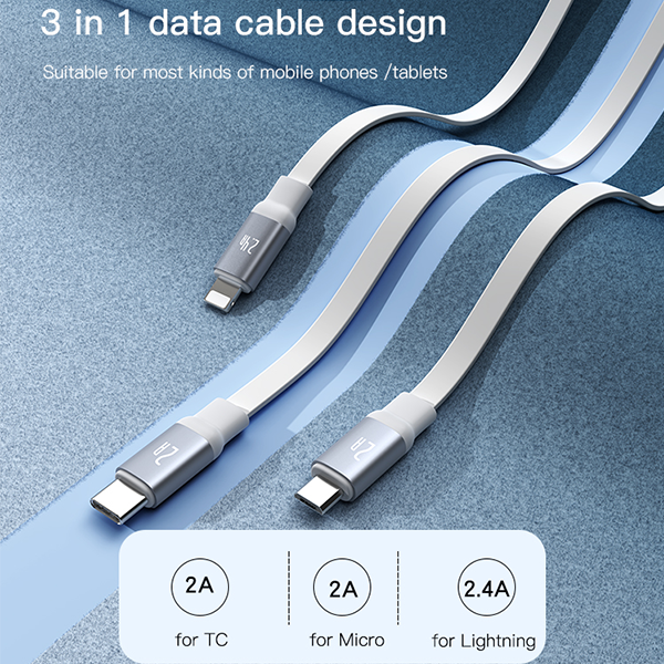 כבל טעינה 3 ב-1 Yesido CA117 חיבור USB-A לLightning, Micro וType-C