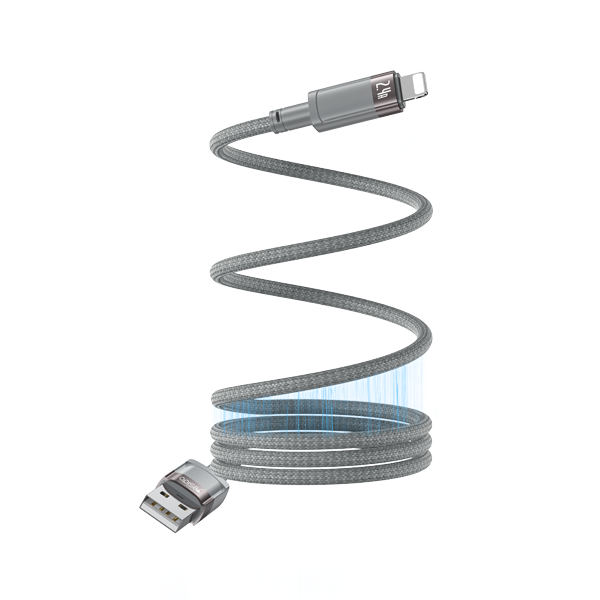 כבל מגנטי USB-A ל-Lightning אפור באורך 1 מטר לטעינה והעברת נתונים מהירים Yesido CA174