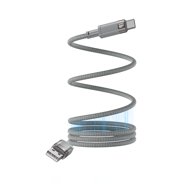 כבל מגנטי USB-A ל-USB-C אפור באורך 1 מטר לטעינה והעברת נתונים מהירים Yesido CA173