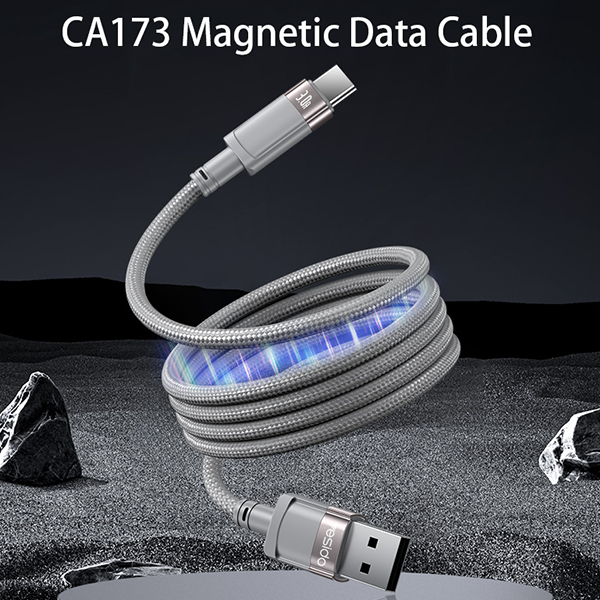 כבל מגנטי USB-A ל-USB-C אפור באורך 1 מטר לטעינה והעברת נתונים מהירים Yesido CA173