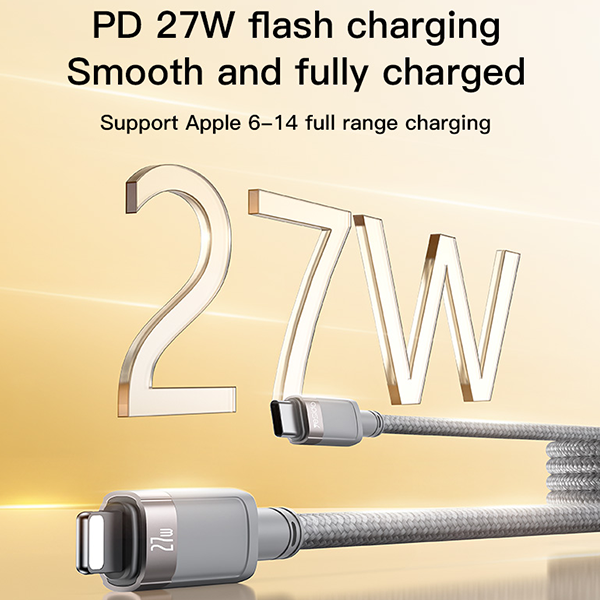 כבל מגנטי USB-C ל-Lightning אפור באורך 1 מטר לטעינה והעברת נתונים מהירים Yesido CA172L