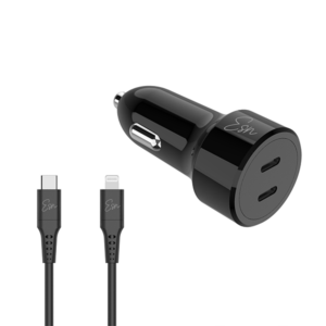 מטען רכב 40W עם 2 יציאות וכבל USB-C ל-Lightning מבית Essentials שחור