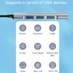 מתאם USB 3.0 קומפקטי וחכם עם 4 יציאות Yesido HB18