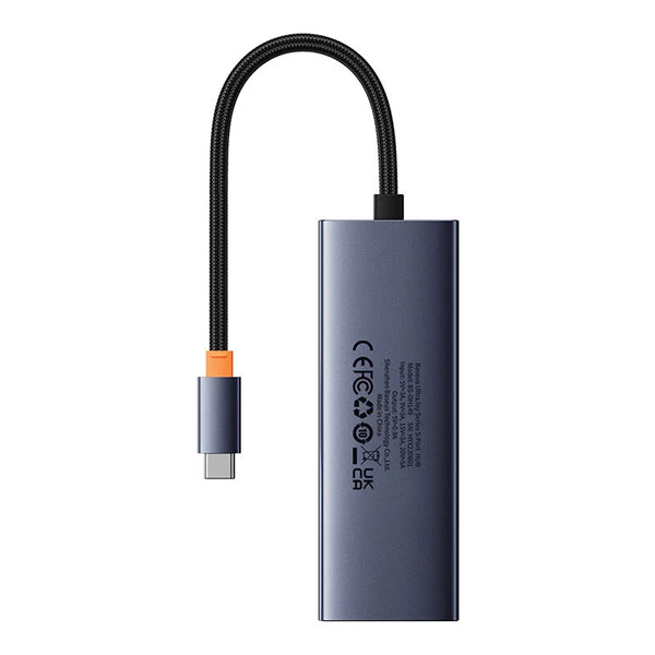 האב USB-C עם 5 כניסות USB 3.0, RJ45, PD איכותי Baseus UltraJoy אפור