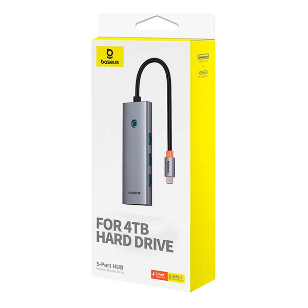 האב USB-C עם 5 כניסות USB 3.0, RJ45, PD איכותי Baseus UltraJoy אפור