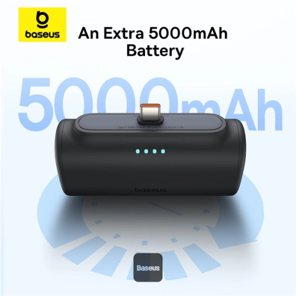 מטען נייד קומפקטי 5000mAh טעינה מהירה 20W עם חיבור Type-C מובנה Baseus Compact שחור