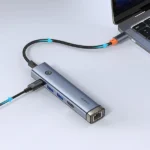 מתאם USB-C עם 5 חיבורים HDMI, USB3.0x2, PD ו-RJ45 מבית Baseus UltraJoy אפור